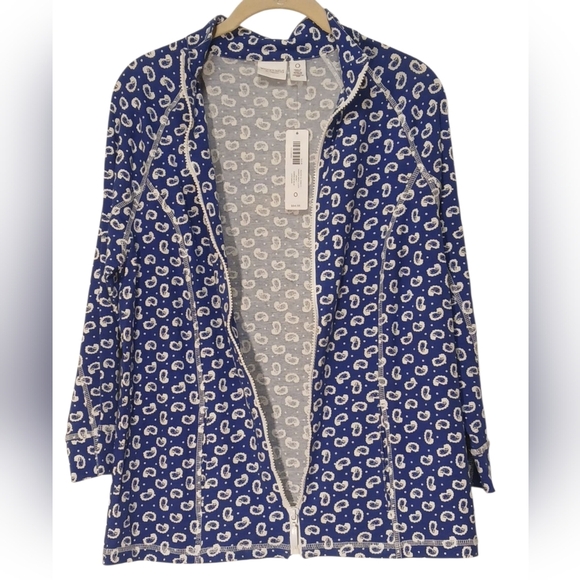 Weekends By Chico's -NWT Blue Paisley Zip Up Jacket W/3/4 Sleeves Pockets,Size 0 - Picture 4 of 12